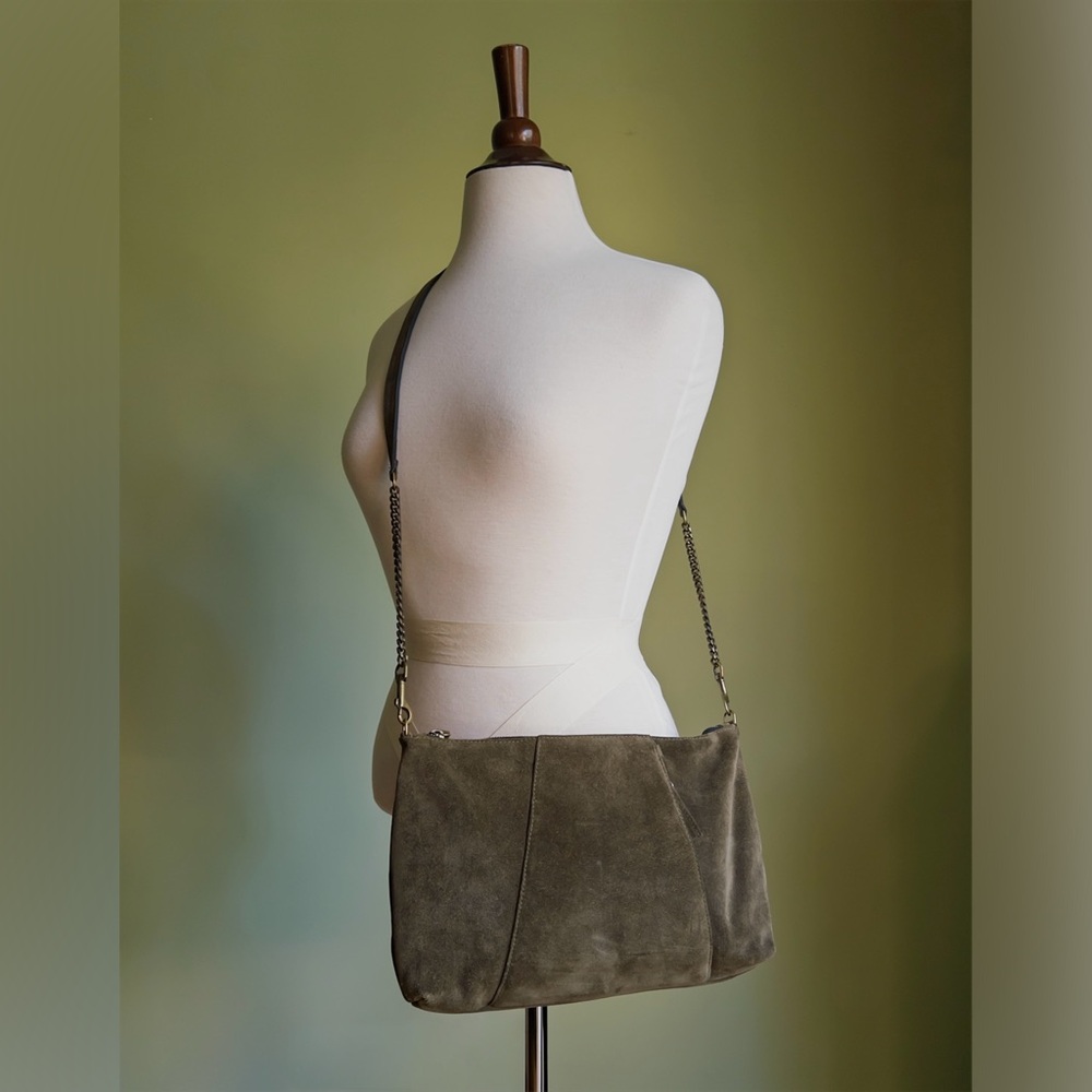 Handcrafted Olive Suede Purse, Genuine Leather, Convertible Crossbody Clutch